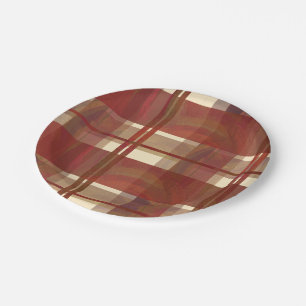 Kariertes Fall-Rot Madras Pappteller
