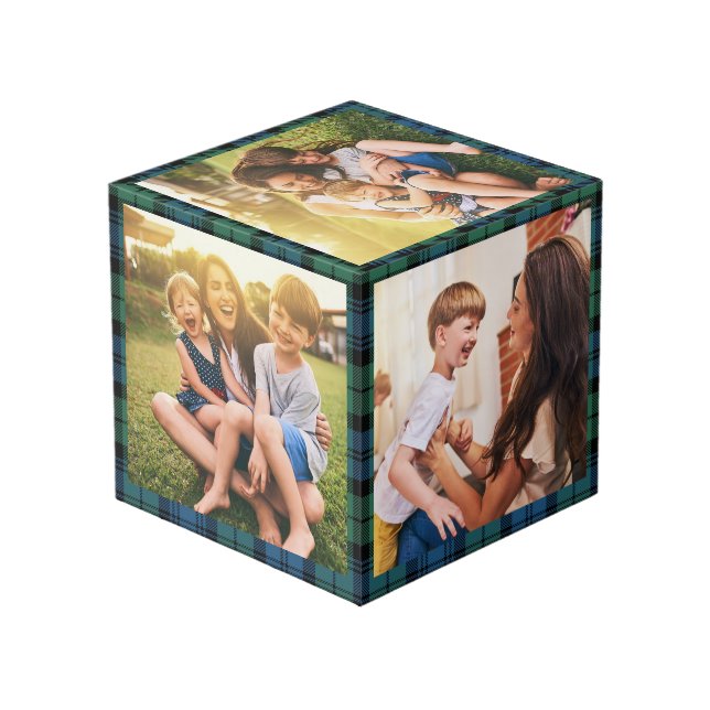 Kariertes Familienfoto Collage Clan Campbell Tarta Würfel (Rückseite Schrägansicht)