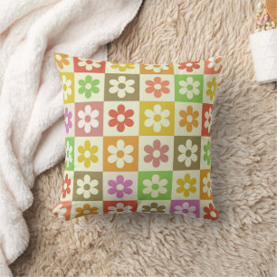 Kariertes Farbige Retro-Blumen-Muster  Kissen