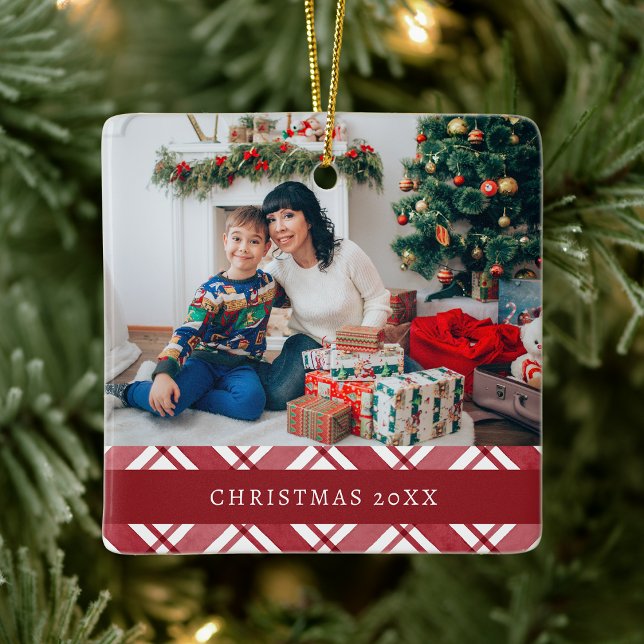 Kariertes Foto Keramikornament (Plaid Photo Holiday Ceramic Ornament
)