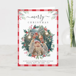 Kariertes Foto Mistletoe Rustic Gingham Feiertagskarte