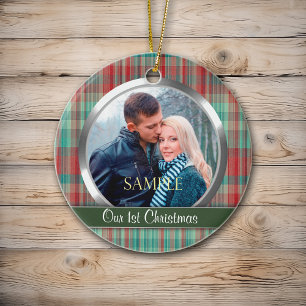 Kariertes Foto-Template für Weihnachten Keramik Ornament
