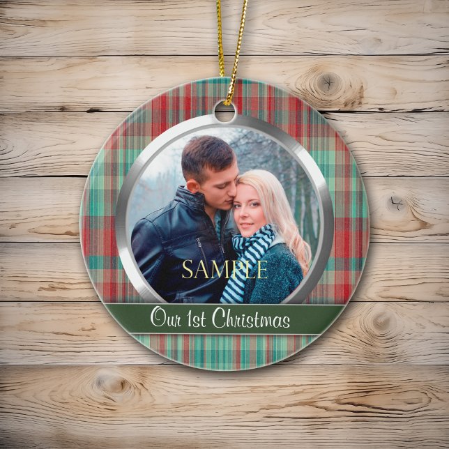 Kariertes Foto-Template für Weihnachten Keramik Ornament (Von Creator hochgeladen)