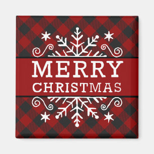 Kariertes Frohe Weihnachten Schneeflocke Magnet