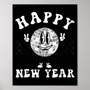 Kariertes Frohes Neues Jahr 2026 Disco-Kugel Neuja Poster