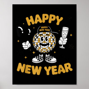 Kariertes Frohes Neues Jahr 2026 Disco-Kugel Neuja Poster