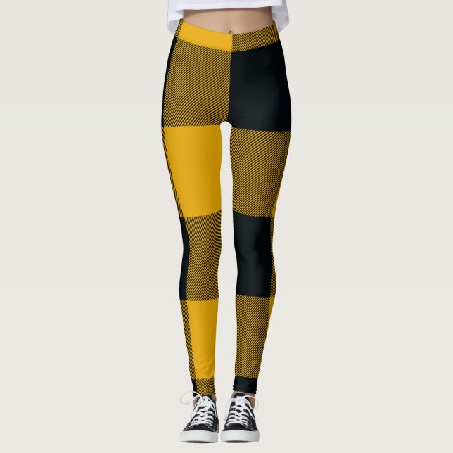 Kariertes Gelb- und Schwarzbüffel Leggings (Vorderseite)