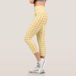 Kariertes Gelb- und Weißbüffel Capri Leggings