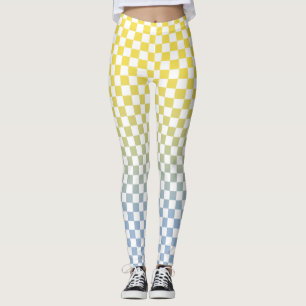 Kariertes Gelb-zu-Hellblau-Verlaufs-Muster Leggings