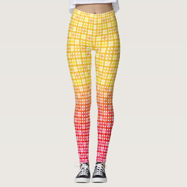 Kariertes gelbes Farbverlauf Leggings (Vorderseite)
