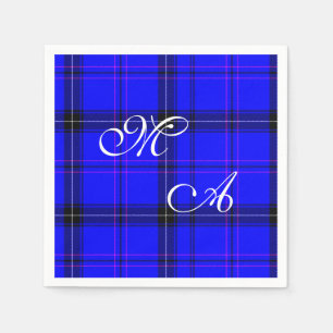 Kariertes Gewebe aus Scottish Blue Tartan mit Mono Serviette