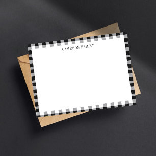 Kariertes Gingham-Buffalo Schwarz & Weiß Name Mitteilungskarte