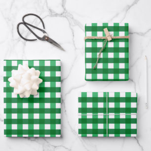 Kariertes Gingham-Gittermuster, traditionell grün, Geschenkpapier Set