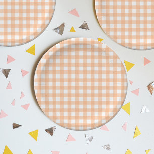 Kariertes Gingham-Karo-Plaid-Picknick-Pfirsich Pappteller