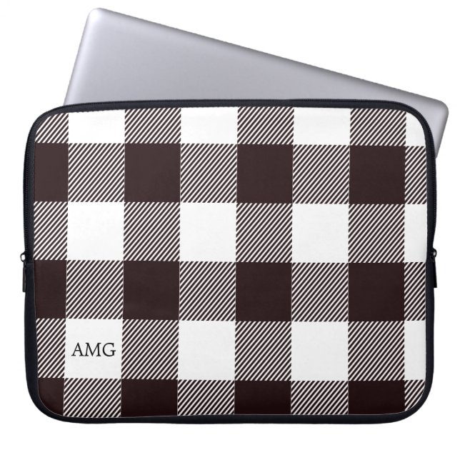 Kariertes Gingham-Muster für Schwarz-Weiß-Monogram Laptopschutzhülle (Vorderseite)