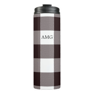 Kariertes Gingham-Muster für Schwarz-Weiß-Monogram Thermosbecher
