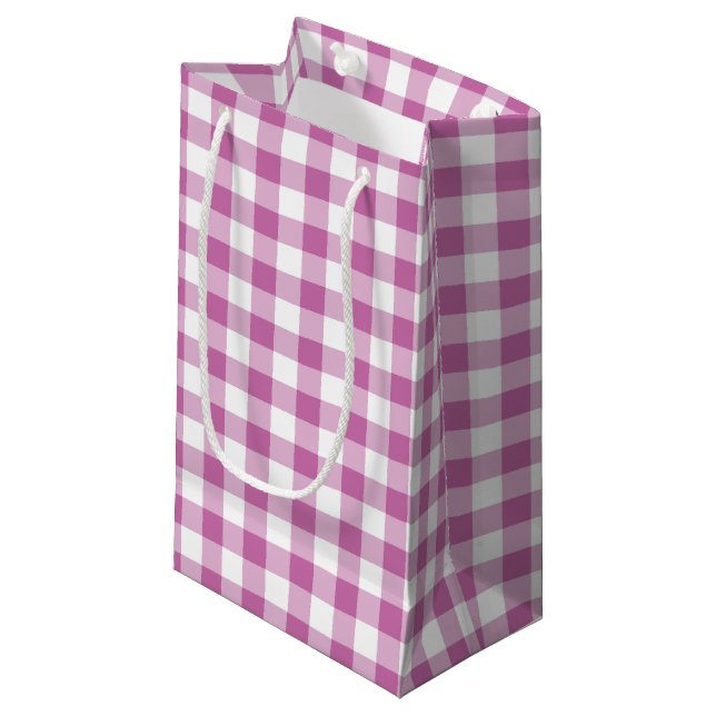 Kariertes Gingham-Muster in Rosa und Weiß Kleine Geschenktüte (Vorderseite Schrägansicht)