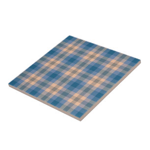 Kariertes Gittermuster Beige Blau Grau und Pfirsic Fliese