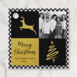 Kariertes Gold Holiday Foto in Black and White Buf Geschenkanhänger