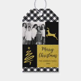 Kariertes Gold Holiday Foto in Black and White Buf Geschenkanhänger