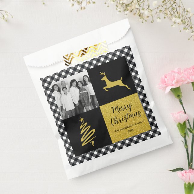 Kariertes Gold Holiday Foto in Black and White Buf Geschenktütchen (Versiegelt)