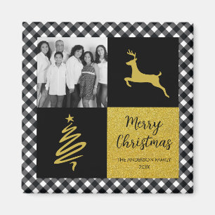 Kariertes Gold Holiday Foto in Black and White Buf Magnet