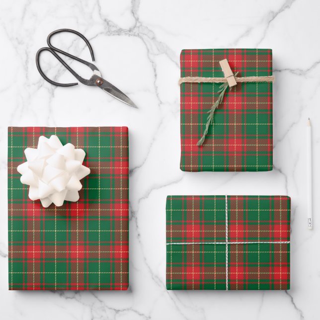 Kariertes, grün-grünes Tartan-Muster Geschenkpapier Set (Vorderseite)