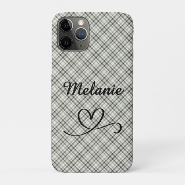 Kariertes Grün und Beige Herz  Case-Mate iPhone Hülle (Rückseite)