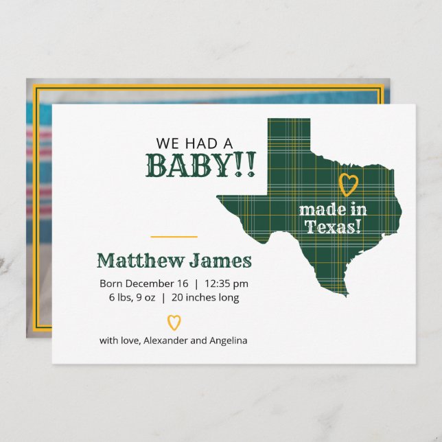 Kariertes Grün und Gold aus Texas Horizontalem Fot Ankündigung (Vorne/Hinten)