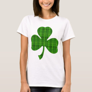 Kariertes grünes Kleeblatt T-Shirt