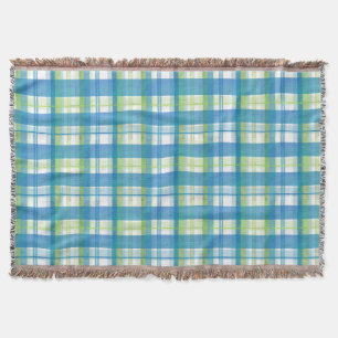 Kariertes Grünes und Blau Madras Decke