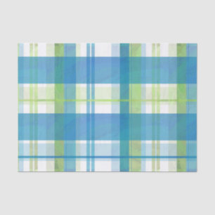 Kariertes Grünes und Blau Madras Seidenpapier