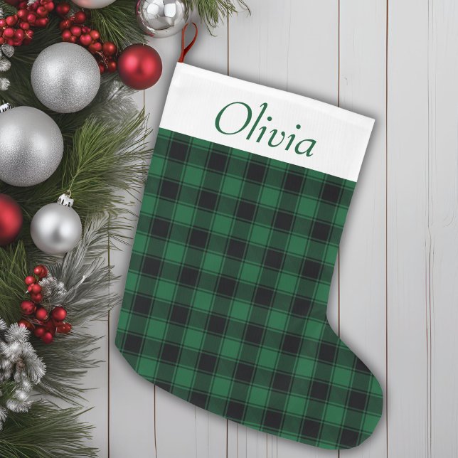 Kariertes grünes und schwarzes Buffalo Tartan Großer Weihnachtsstrumpf (Festive Green and Black Buffalo Tartan Plaid Large Christmas Stocking)