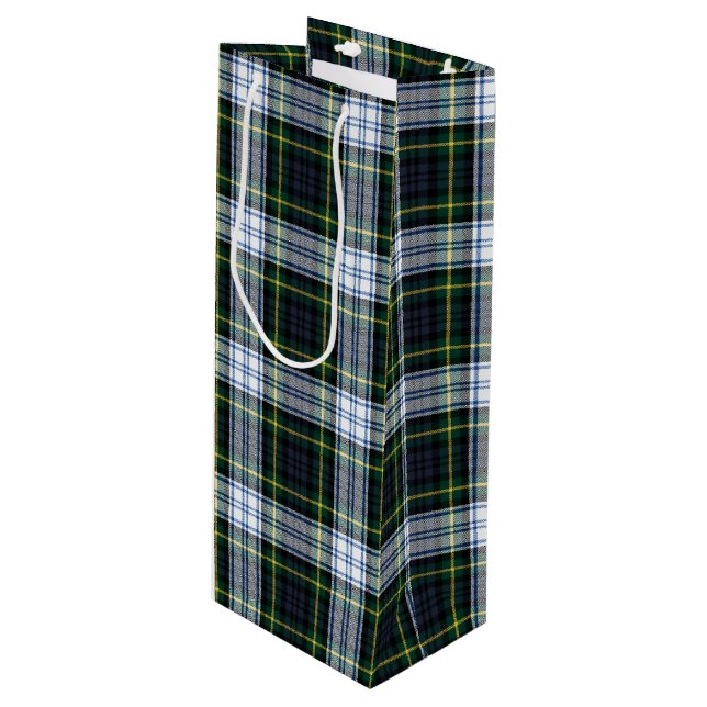 Kariertes Grünes Weiß Gordon Tartan Festivan Party Geschenktüte Für Weinflaschen (Vorderseite Schrägansicht)