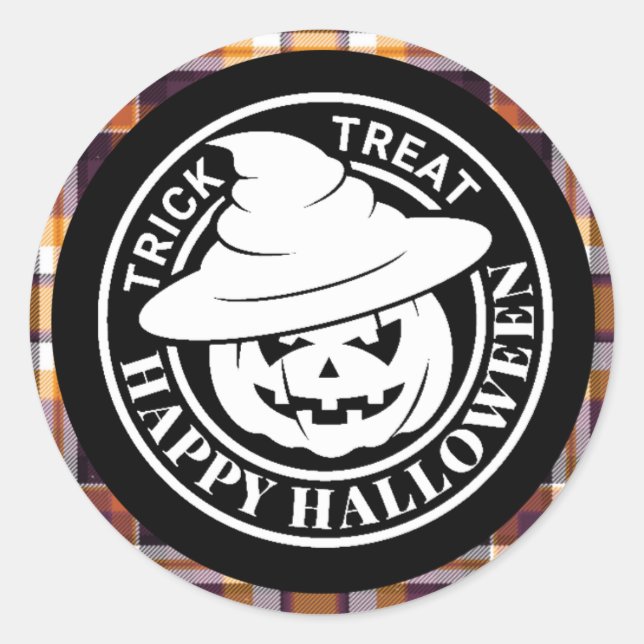 Kariertes Halloween Black/Orange Pumkin-Glocken Runder Aufkleber (Vorderseite)