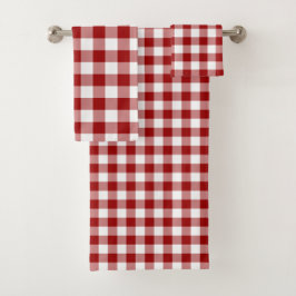 Kariertes HandtuchSet aus Gingham, rot und weiß Badhandtuch Set
