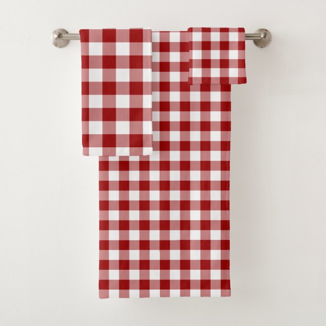Kariertes HandtuchSet aus Gingham, rot und weiß Badhandtuch Set (Insitu)