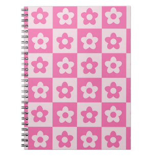 Kariertes heißrosa und weißes Retro-Blumenmuster Notizblock