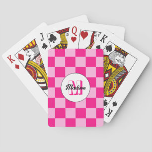 Kariertes helles heißrosa geometrisches Retro-Mono Spielkarten