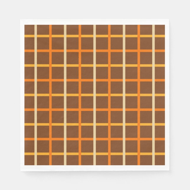 Kariertes Herbstmuster in Orange Green und Brown Serviette (Vorderseite)