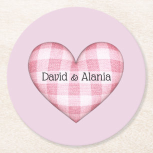 Kariertes Herz 3D mit mehreren Namen Runder Pappuntersetzer