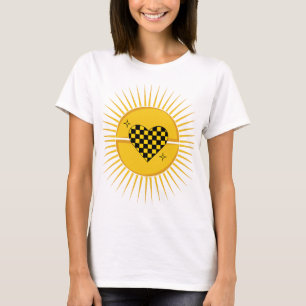 Kariertes Herz der goldenen Sonne T-Shirt Frauen