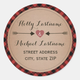 Kariertes Herz mit Pfeiladresse Runder Aufkleber