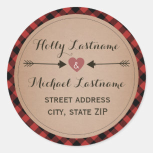 Kariertes Herz mit Pfeiladresse Runder Aufkleber