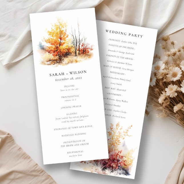 Kariertes Hochzeitsprogramm für Rostgelbe Fall Einladung (Von Creator hochgeladen)