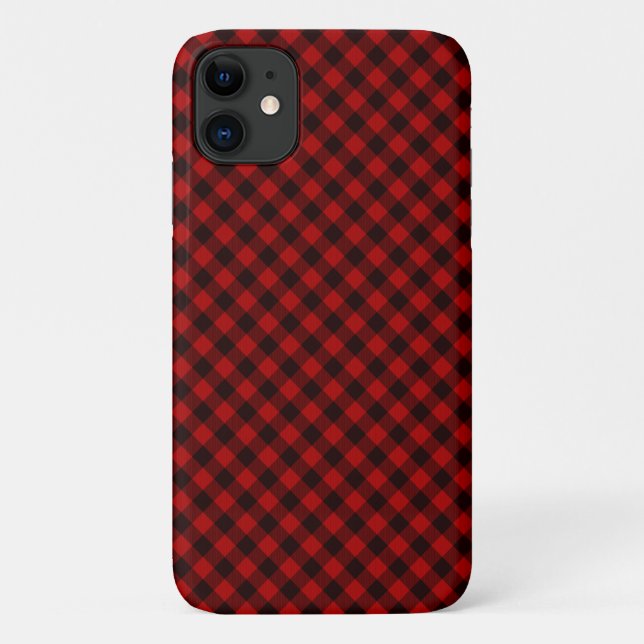 Kariertes iPhone Case in Rot und Schwarz Buffalo (Rückseite)