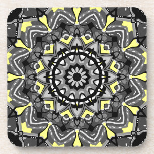 Kariertes Kaleidoskop, neu grau und gelb Getränkeuntersetzer