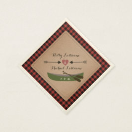 Kariertes Kanu + Herz mit Pfeilen Rustikale Hochze Serviette