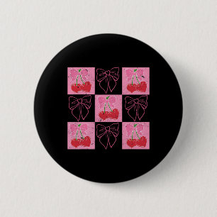 Kariertes Kirsch-Coquette-Schleifenband Rosa Valen Button
