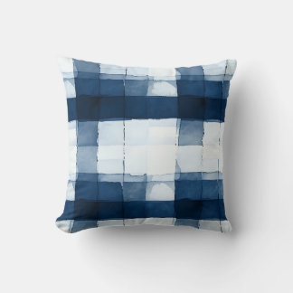 Kariertes Kissen für Navy und White Watercolor